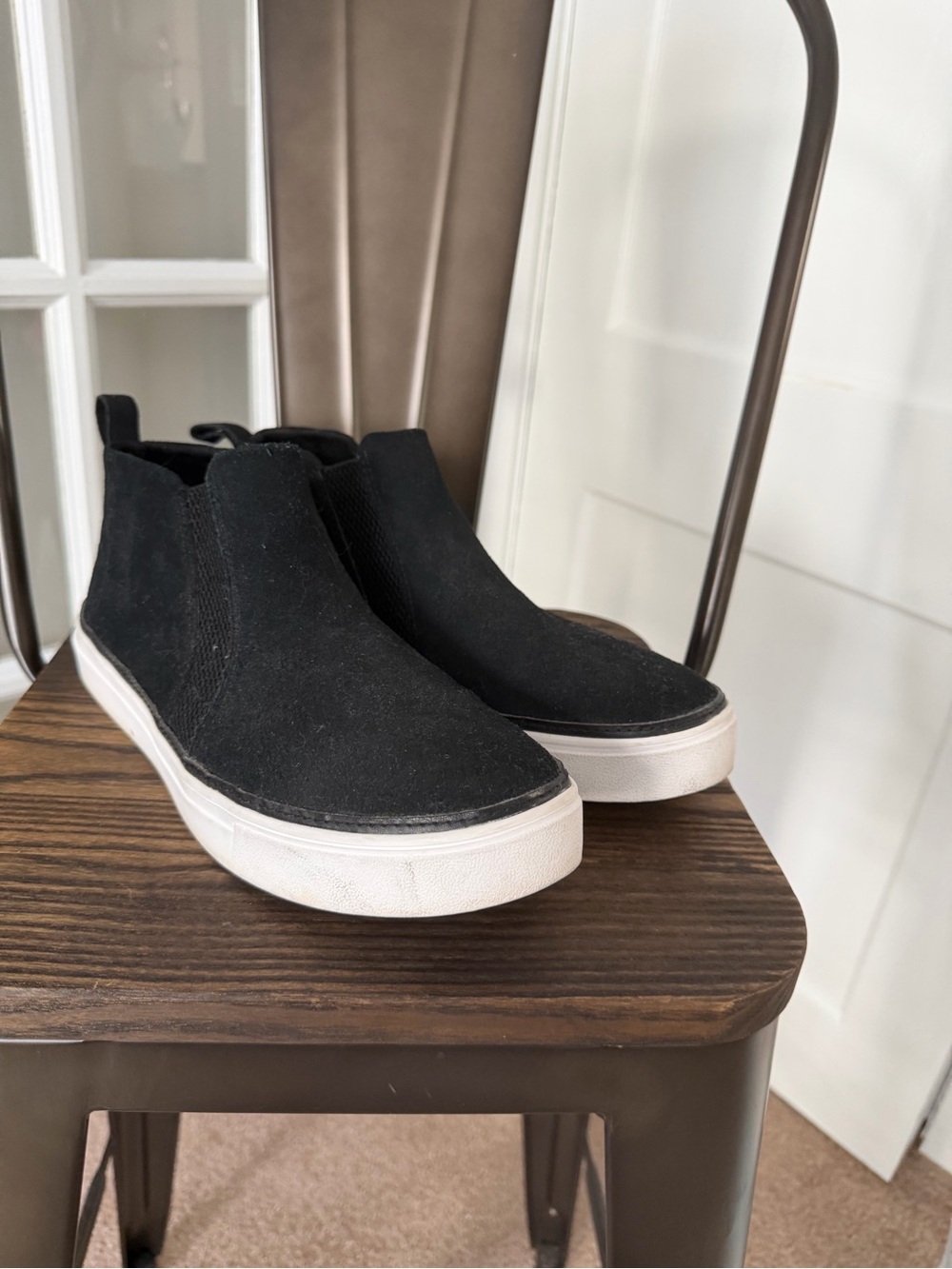 Toms Black Suede Slip-On Sneakers with White Sole